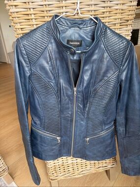 Danier Women's Dark Navy Quilted Leather Moto Jacket